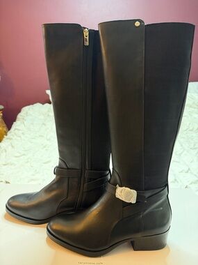 Taryn Rose Black Over-the-Knee Riding Boots with Stretch Back